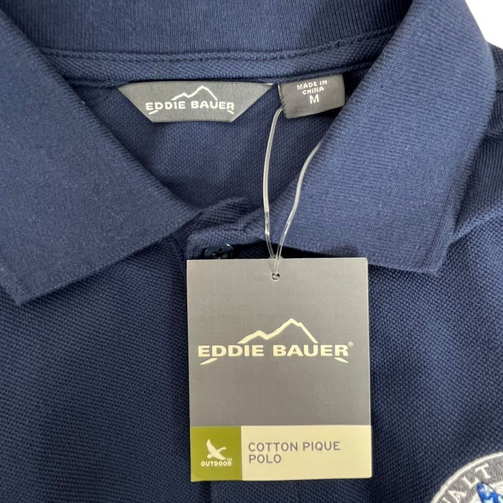 Disney Park Eddie Bauer Men's Medium Blue 100% Cotton Pique Polo Shirt WDI Patch - Picture 9 of 11